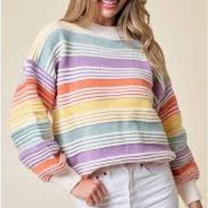 Lovely Melody Over The Rainbow Striped Sweater - Multi Color Size M NWOT